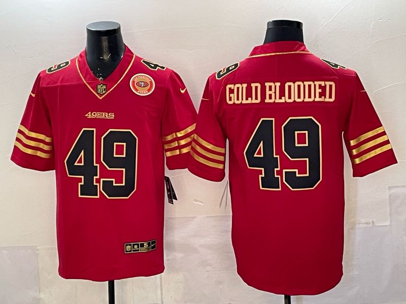 Men 2026 San Francisco 49ers #49 Gold blooded red gold Nike Limited NFL Jersey style 01